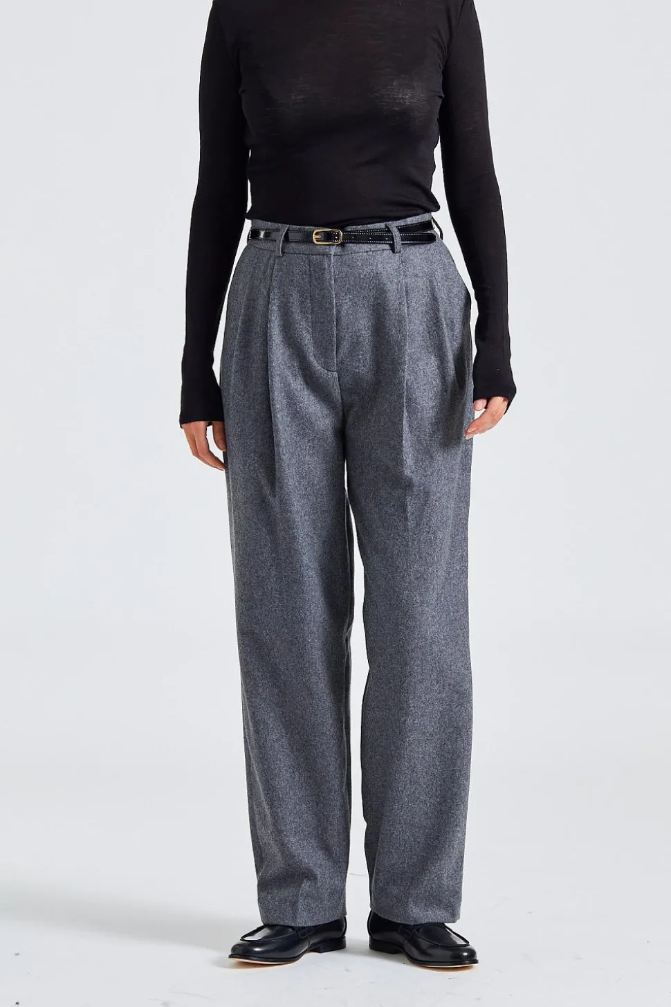 Double-Pleated Tailored Trousers Grey Melange