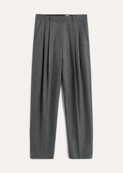Double-Pleated Tailored Trousers Grey Melange