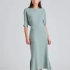 Drop Sleeve Kick Midi Dress Wasabi