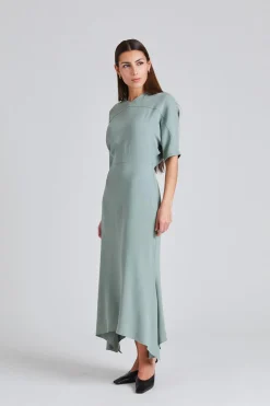 Drop Sleeve Kick Midi Dress Wasabi