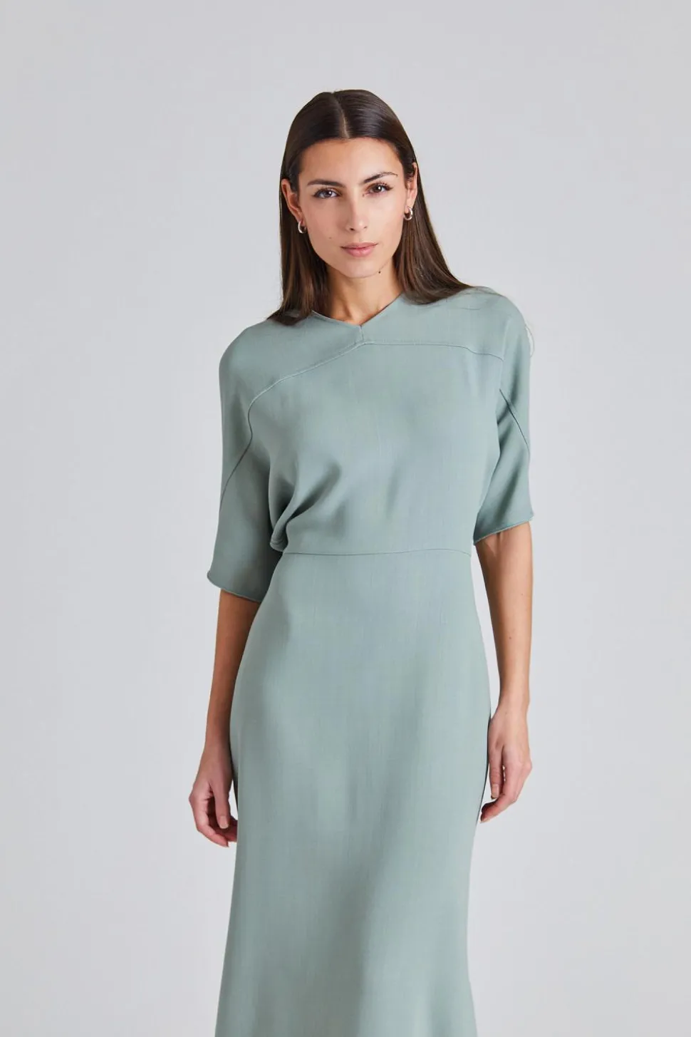Drop Sleeve Kick Midi Dress Wasabi