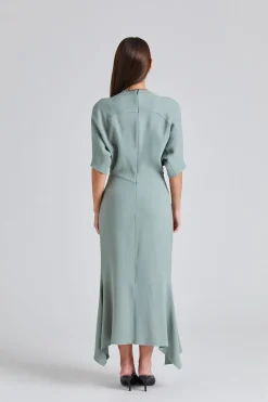 Drop Sleeve Kick Midi Dress Wasabi