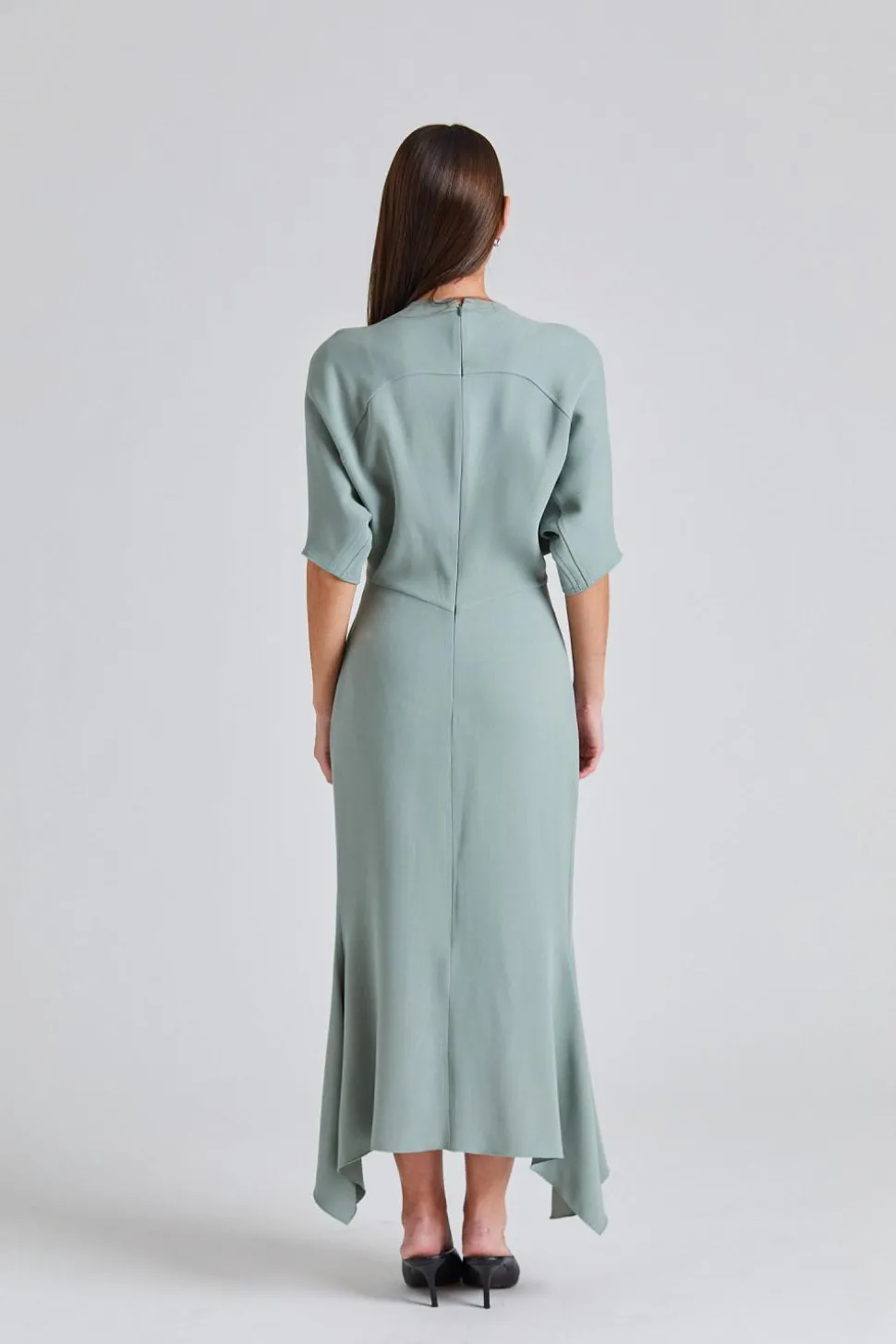 Drop Sleeve Kick Midi Dress Wasabi