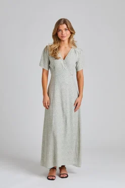 Ellen Wrap Dress Petite Green Flower