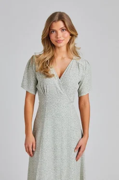 Ellen Wrap Dress Petite Green Flower