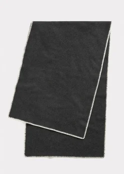 Embroidered Wool Cashmere Scarf Grey Melange
