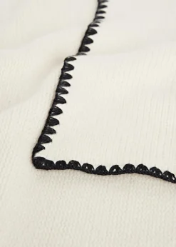 Embroidered Wool Cashmere Scarf Snow