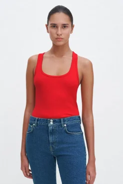 Fine Rib Scoop Tank Bright Red