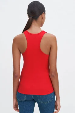 Fine Rib Scoop Tank Bright Red