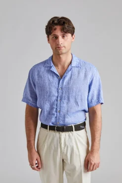 Fitted Body Short Sleeve Linen blue