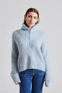Florie Brushed Zip Knit Sky Blue