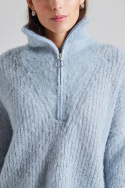Florie Brushed Zip Knit Sky Blue