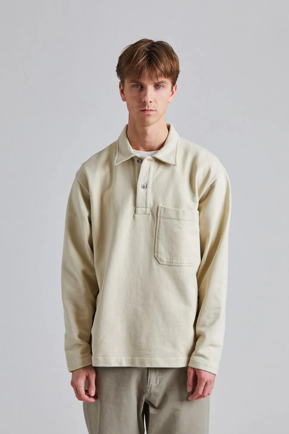 Fraser Relaxed Organic Loopback LS Polo Oatmeal