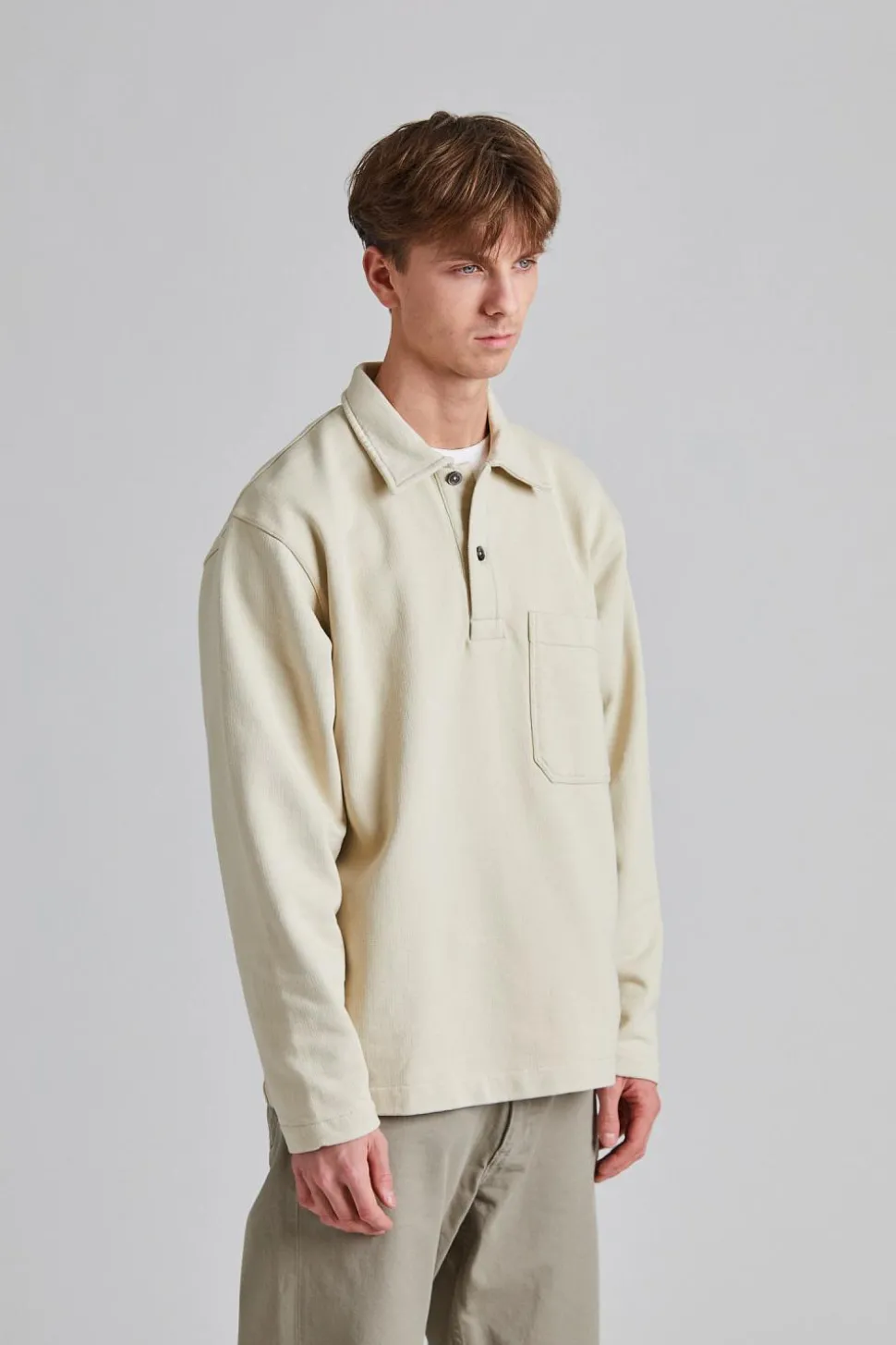 Fraser Relaxed Organic Loopback LS Polo Oatmeal