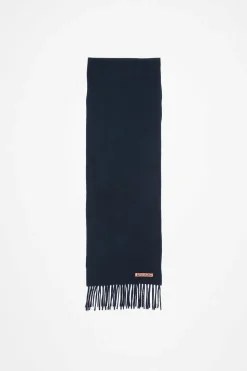Fringe Wool Scarf Skinny Navy Blue FN-UX-SCAR000219