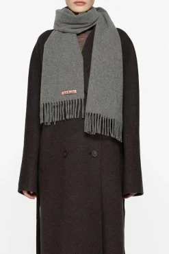 Fringe Wool Scarf Skinny Grey Melange FN-UX-SCAR000219