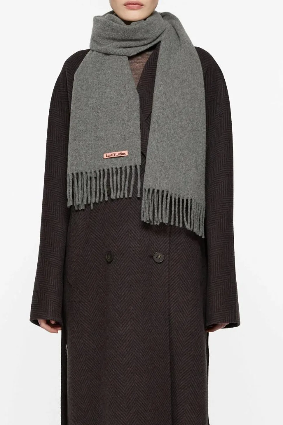 Fringe Wool Scarf Skinny Grey Melange FN-UX-SCAR000219