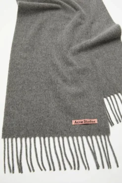 Fringe Wool Scarf Skinny Grey Melange FN-UX-SCAR000219