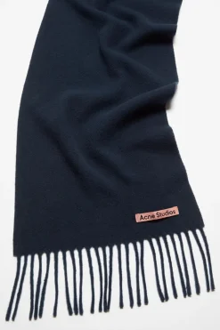 Fringe Wool Scarf Skinny Navy Blue FN-UX-SCAR000219