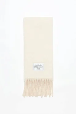 Fringed Scarf Logo Label FN-UX-SCAR000399 White/Beige
