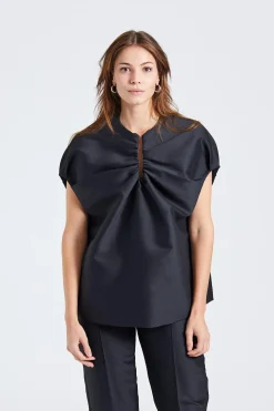Gathered Keyhole Evening Top Black