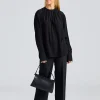 Gathered-Neck Crepe Blouse Black