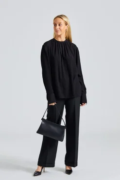 Gathered-Neck Crepe Blouse Black