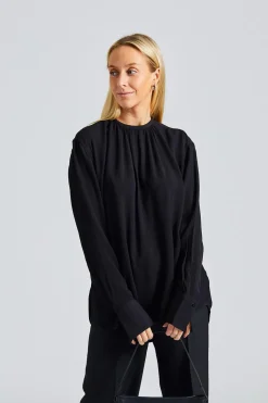 Gathered-Neck Crepe Blouse Black
