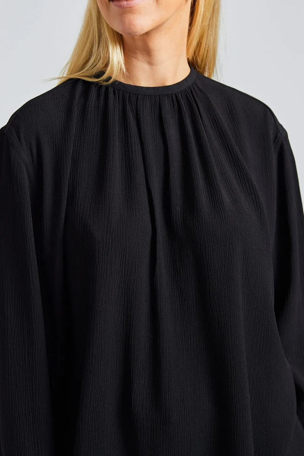 Gathered-Neck Crepe Blouse Black