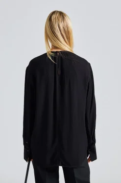 Gathered-Neck Crepe Blouse Black