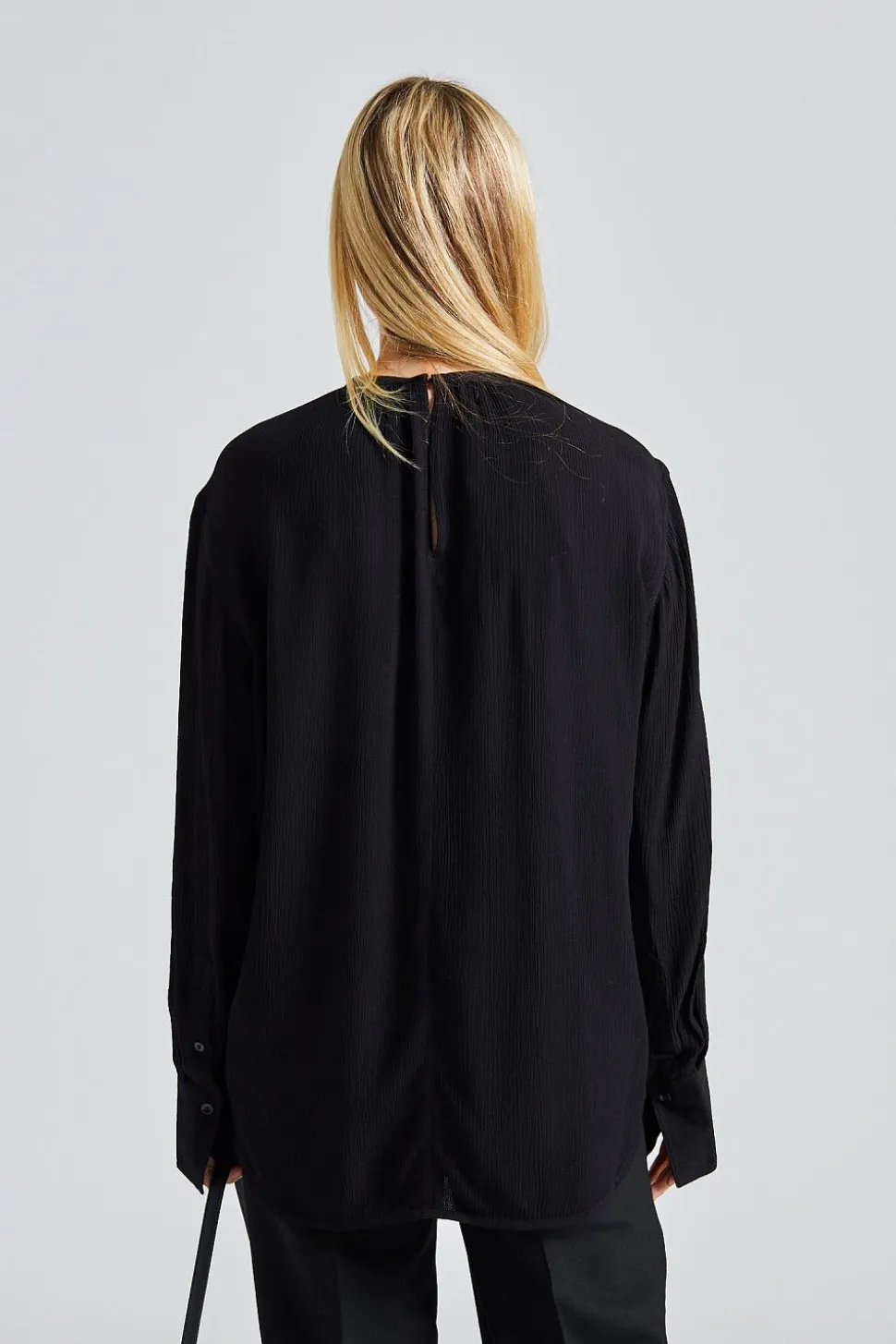 Gathered-Neck Crepe Blouse Black