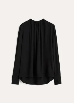 Gathered-Neck Crepe Blouse Black