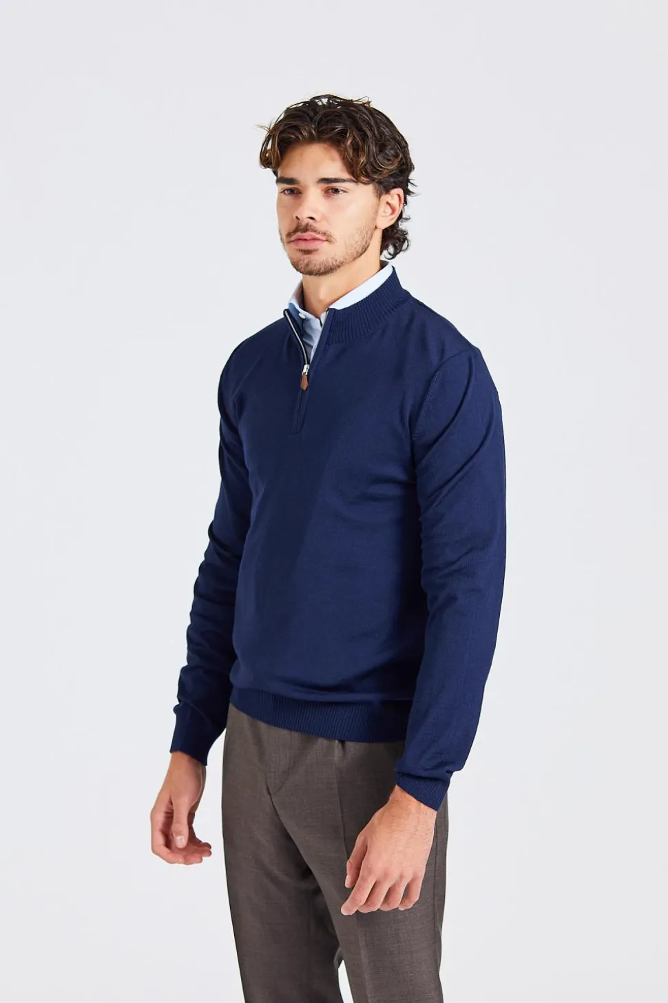 Half Zip Merino Wool Blå