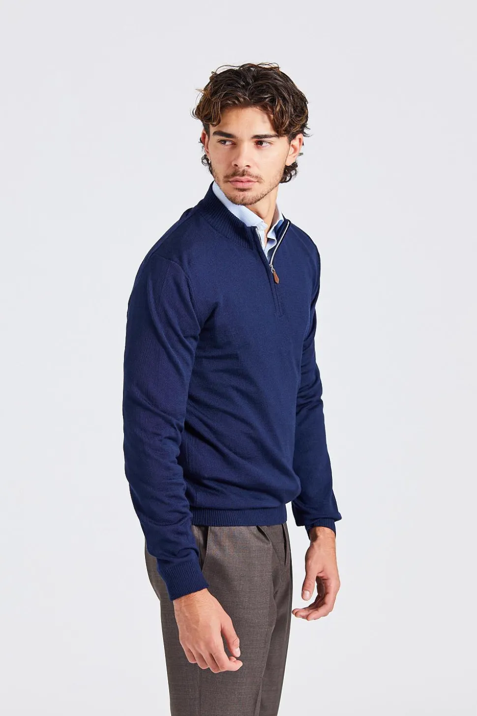 Half Zip Merino Wool Blå