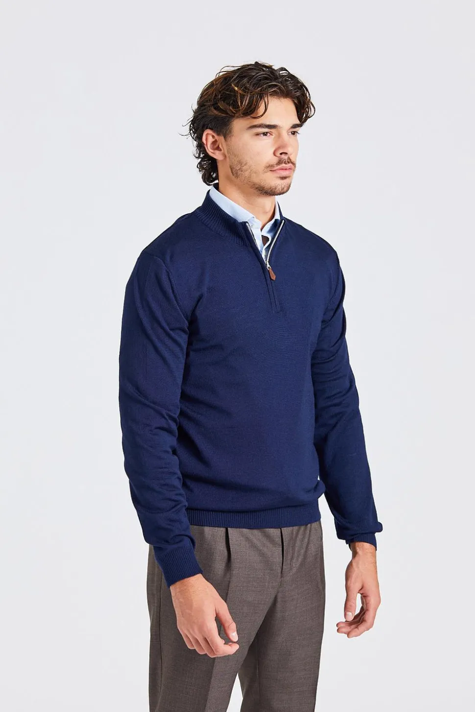 Half Zip Merino Wool Blå