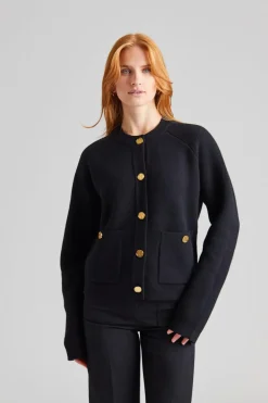 Hammered Button Cardigan Black