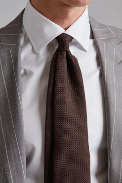 Handrolled Silk Grenadine Tie Brown