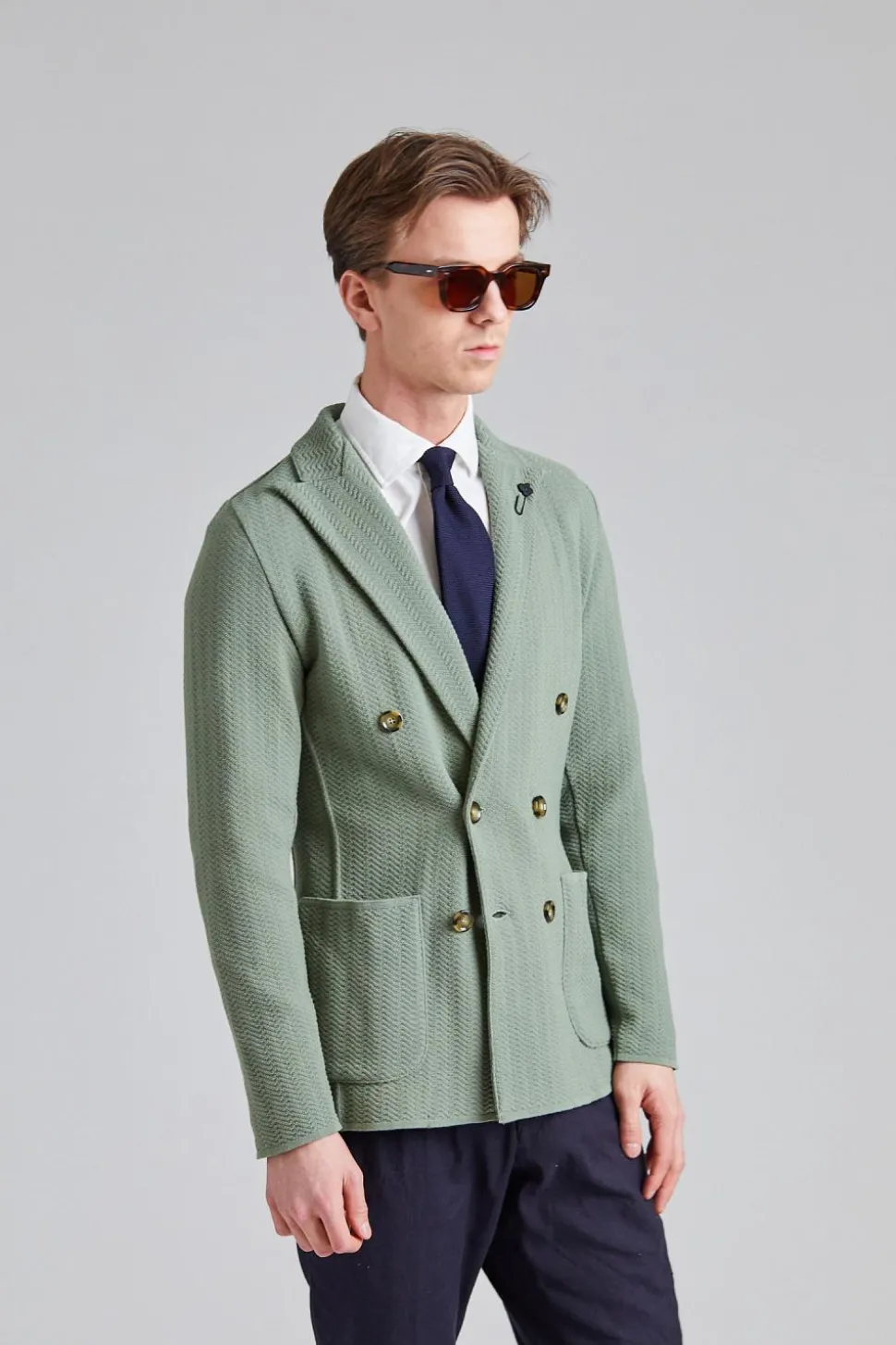 Herringbone DB Knit Jacket Green