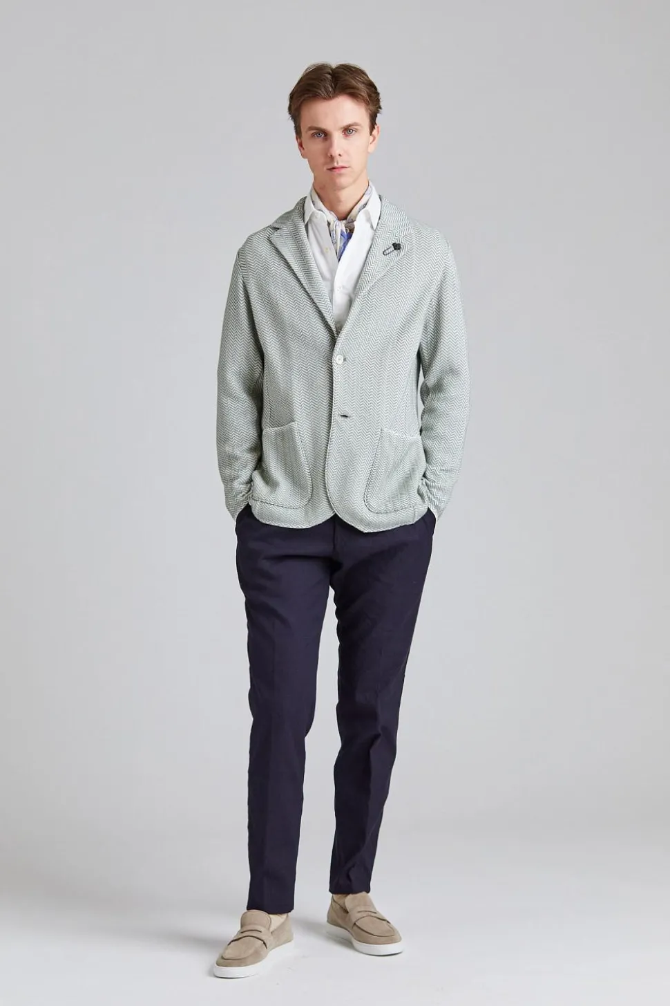 Herringbone Knit Jacket Green Mix