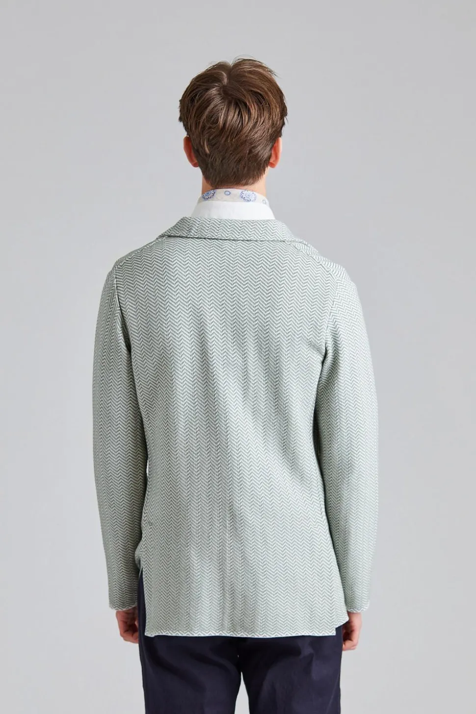 Herringbone Knit Jacket Green Mix