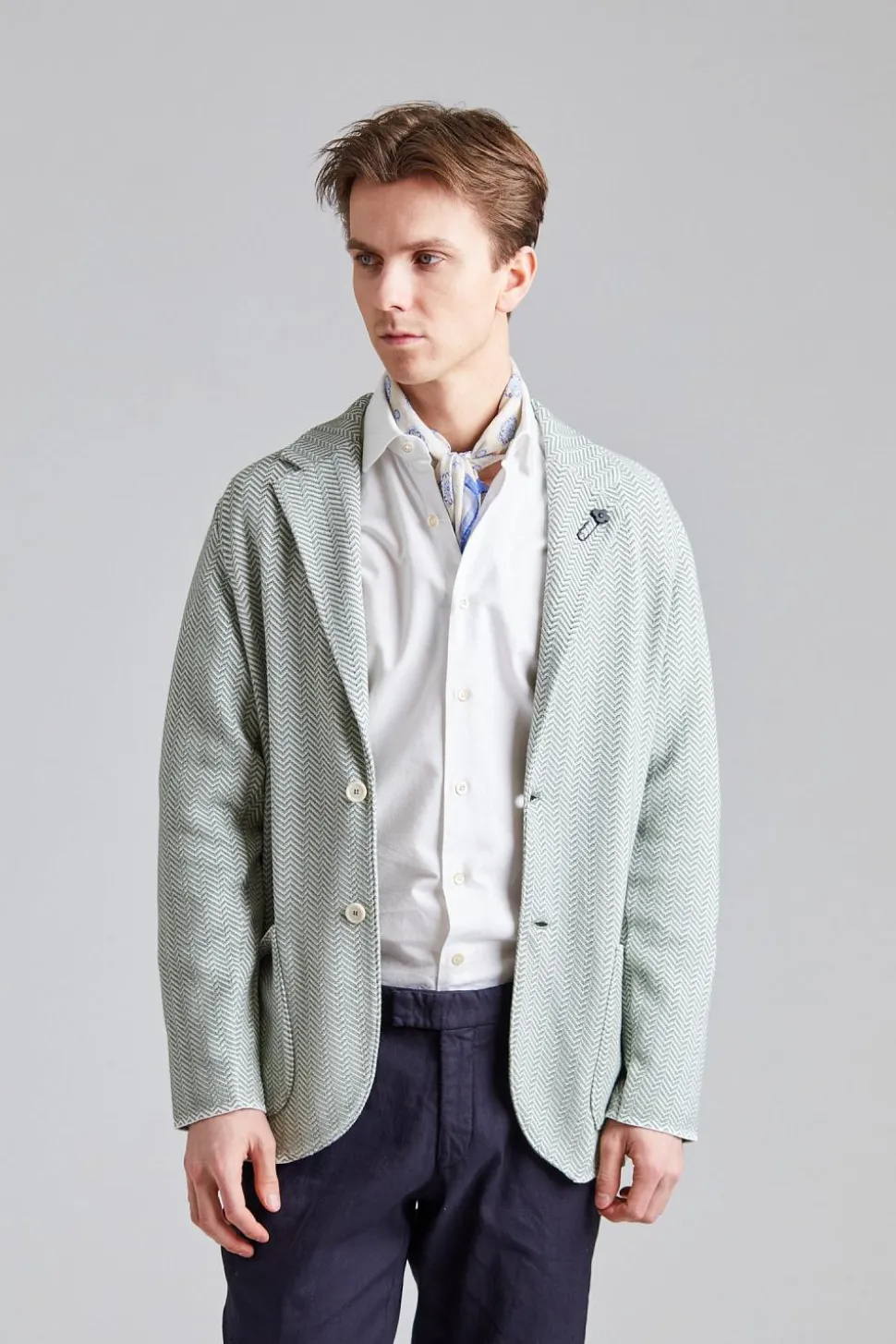 Herringbone Knit Jacket Green Mix