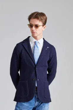 Herringbone Knit Jacket Navy