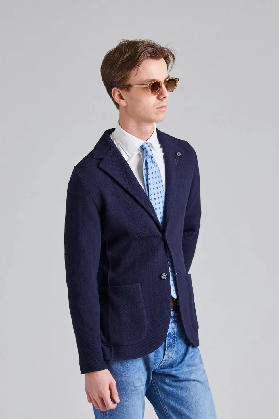 Herringbone Knit Jacket Navy