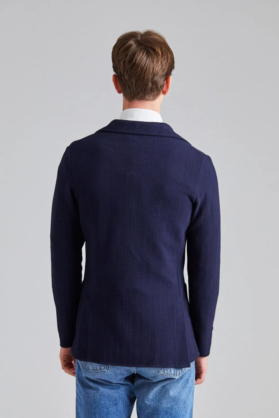 Herringbone Knit Jacket Navy