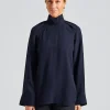 High-Neck Crepe Blouse Navy