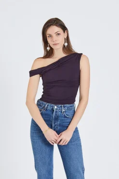 Hilma Twist Sleeve Bodysuit in Night Shade
