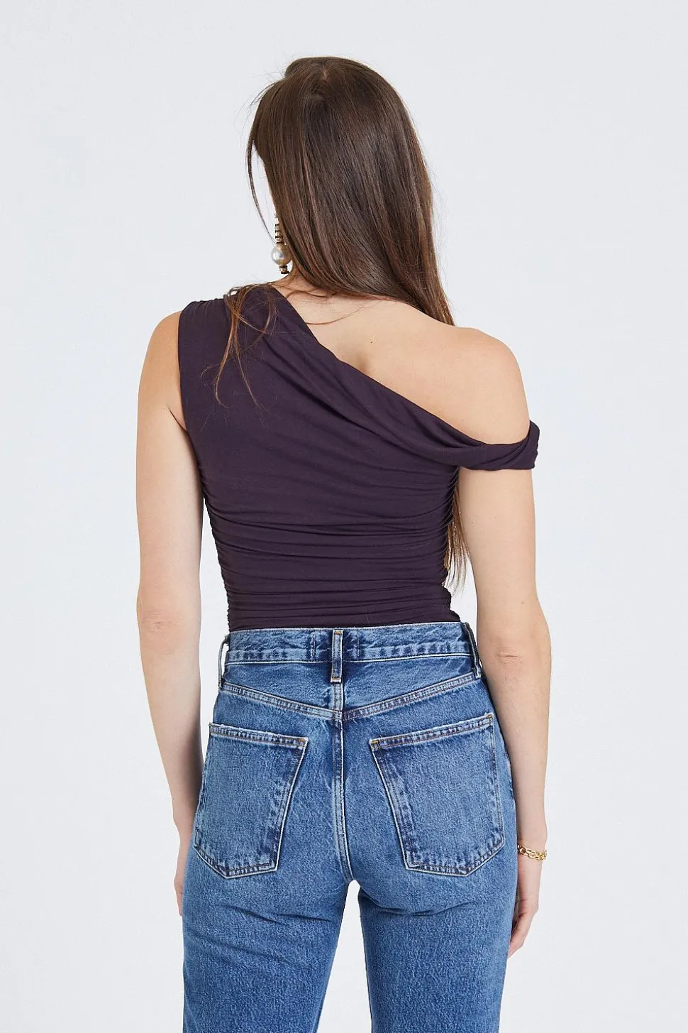 Hilma Twist Sleeve Bodysuit in Night Shade