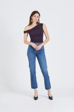 Hilma Twist Sleeve Bodysuit in Night Shade