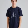 Holger Organic Boat Print T-Shirt Dark Navy