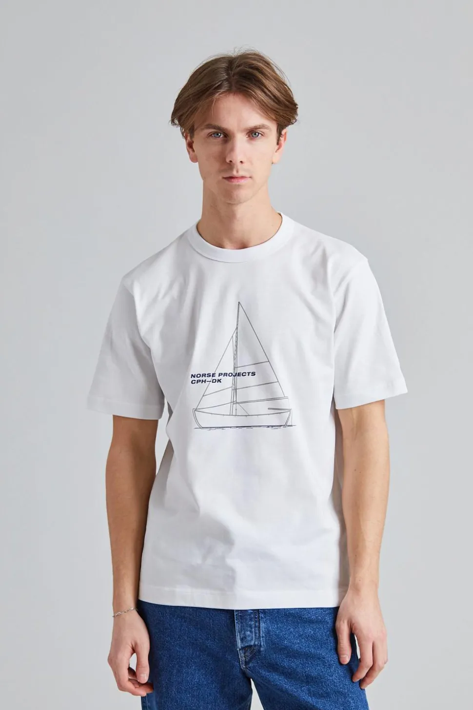 Holger Organic Boat Print T-Shirt White